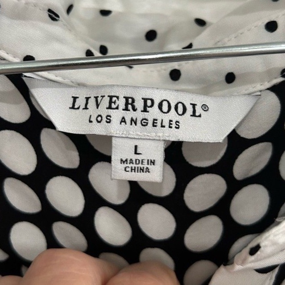 Liverpool Los Angeles Sleeveless Polka Dot Button Down Shirt Black White Large - Picture 2 of 4